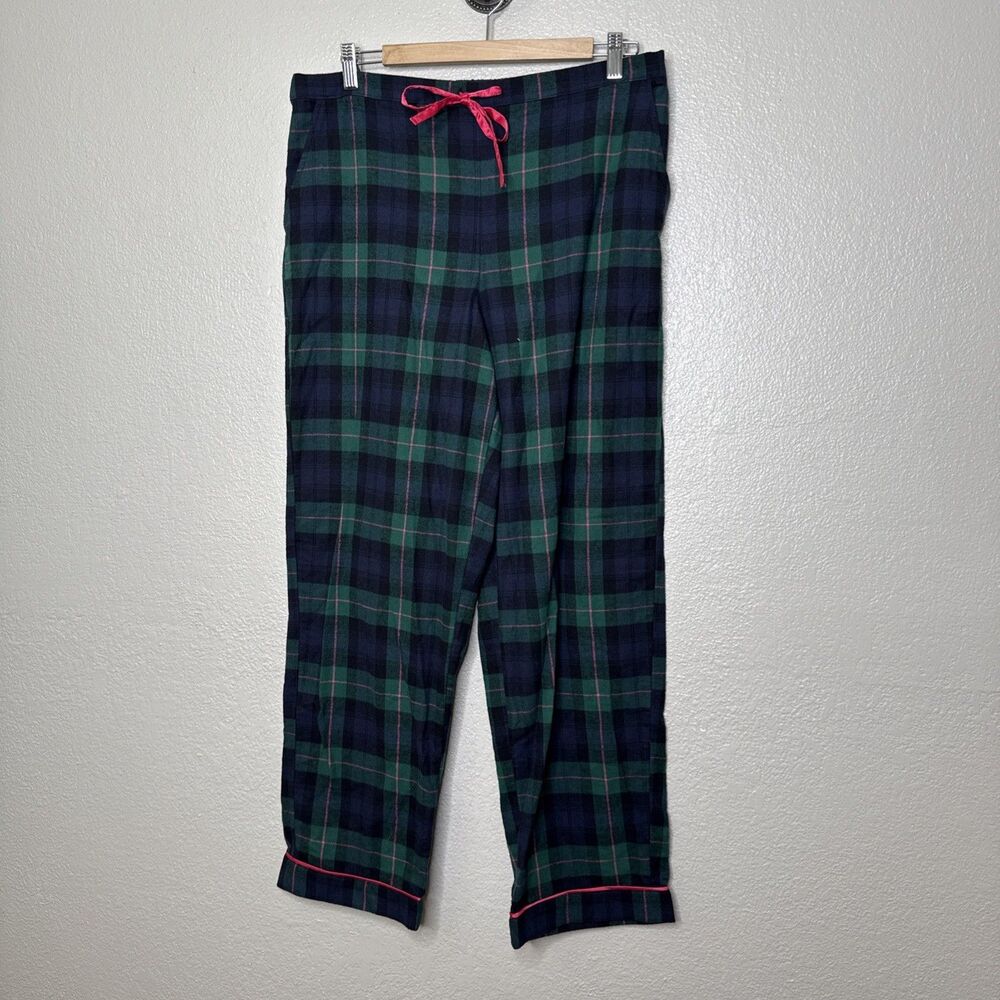 Talbots Green & Navy Plaid Pajama Set with Pink Piping - Picture 5 of 16